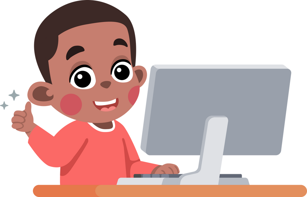 Kid Using Computer and Giving Thumb Up